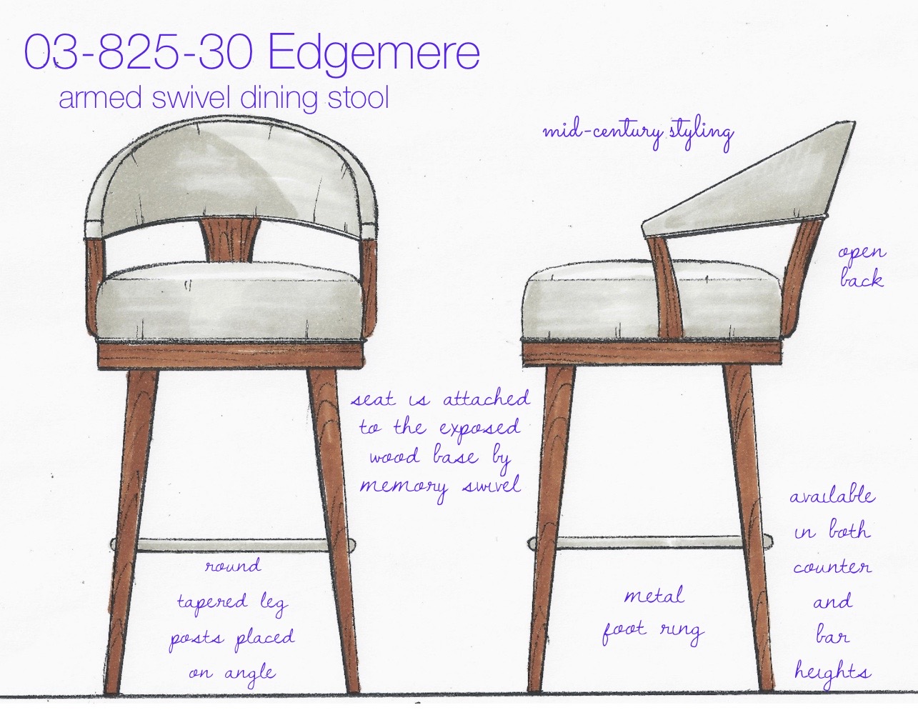 Edgemere Armed Bar Height Stool Designmaster Furniture